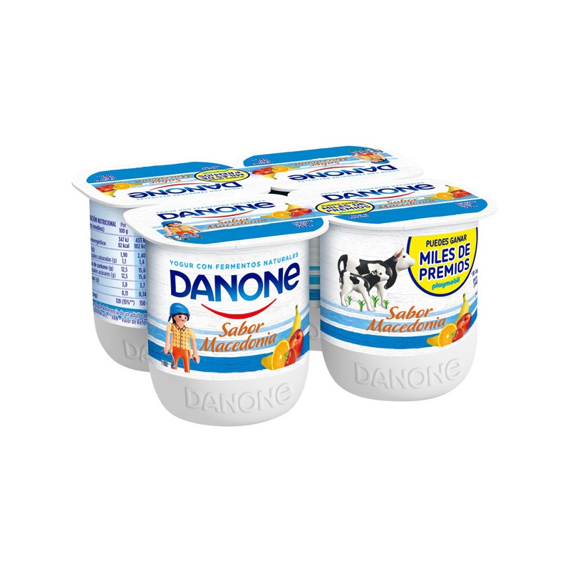 DANONE yogur sabores 2 fresa+2 macedonia+2 limon+2 galleta pack 8 u.